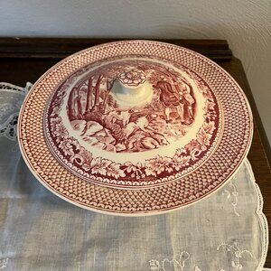 Homer Laughlin Pink Transferware Vegetable Casserole Dish with Lid, Chip on back